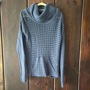 Poof! Textured Blue Cowl Neck Sweater